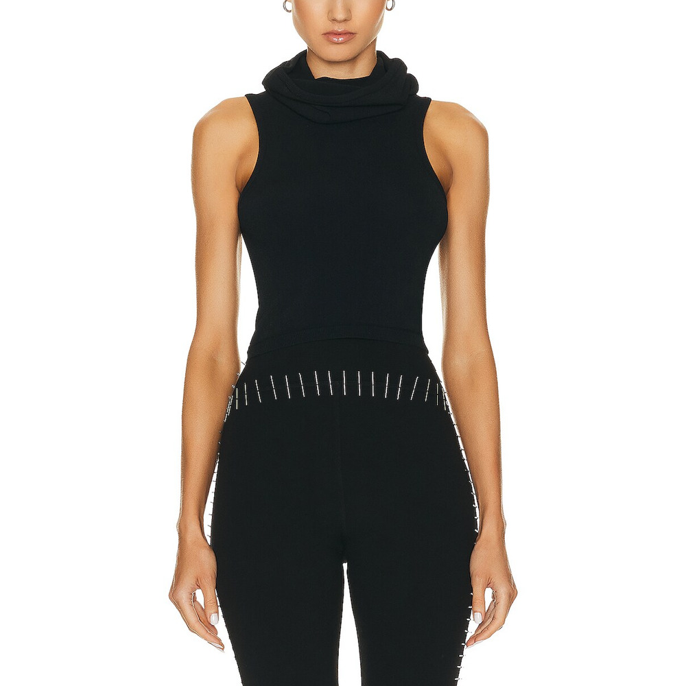Alaia Crop Hooded Black Turtleneck Sweatshirt Size 36